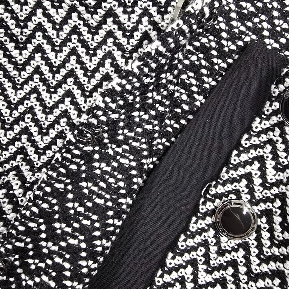 St John Jacket Women 12 Black White Herringbone Knit Long Sleeve Office Dog Show - Picture 12 of 16